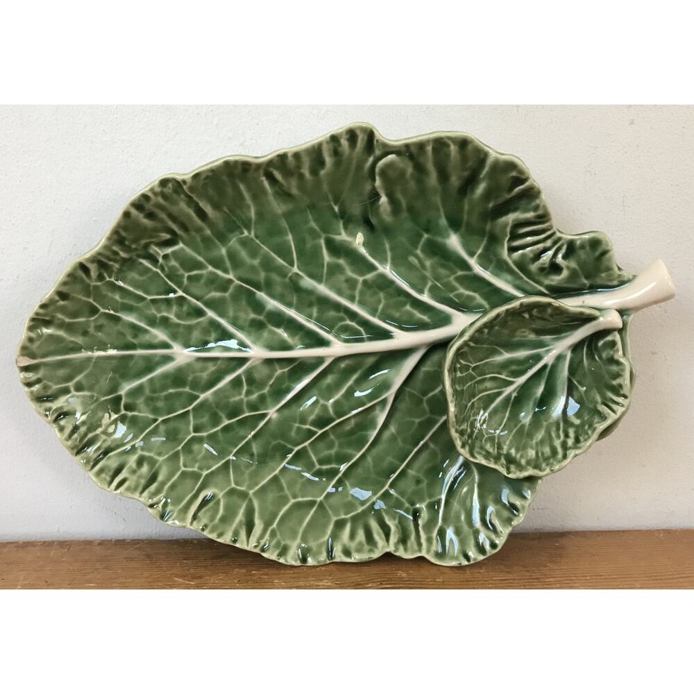 Vtg Bordallo Pinheiro Lettuce Ware Kale Cabbage Leaf Dipping Serving Plate Dish